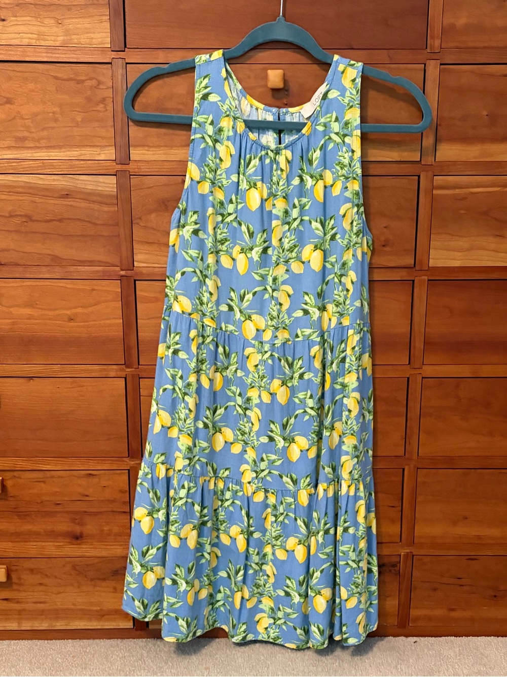 LOFT Blue Lemon Print Casual Sleeveless Dress
